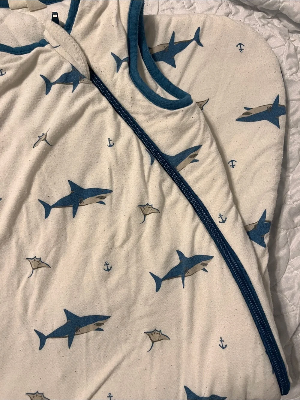 Kyte Sleeping Bag Sleepsack 2.5 Tog Shark Sea Life White/Blue 6-18M Cotton